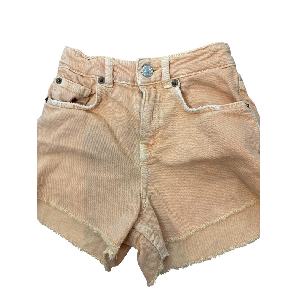 Zara Shorts Girls 9-10 Years Pink Denim Cut Off Frayed Hem Elastic Waist Summer